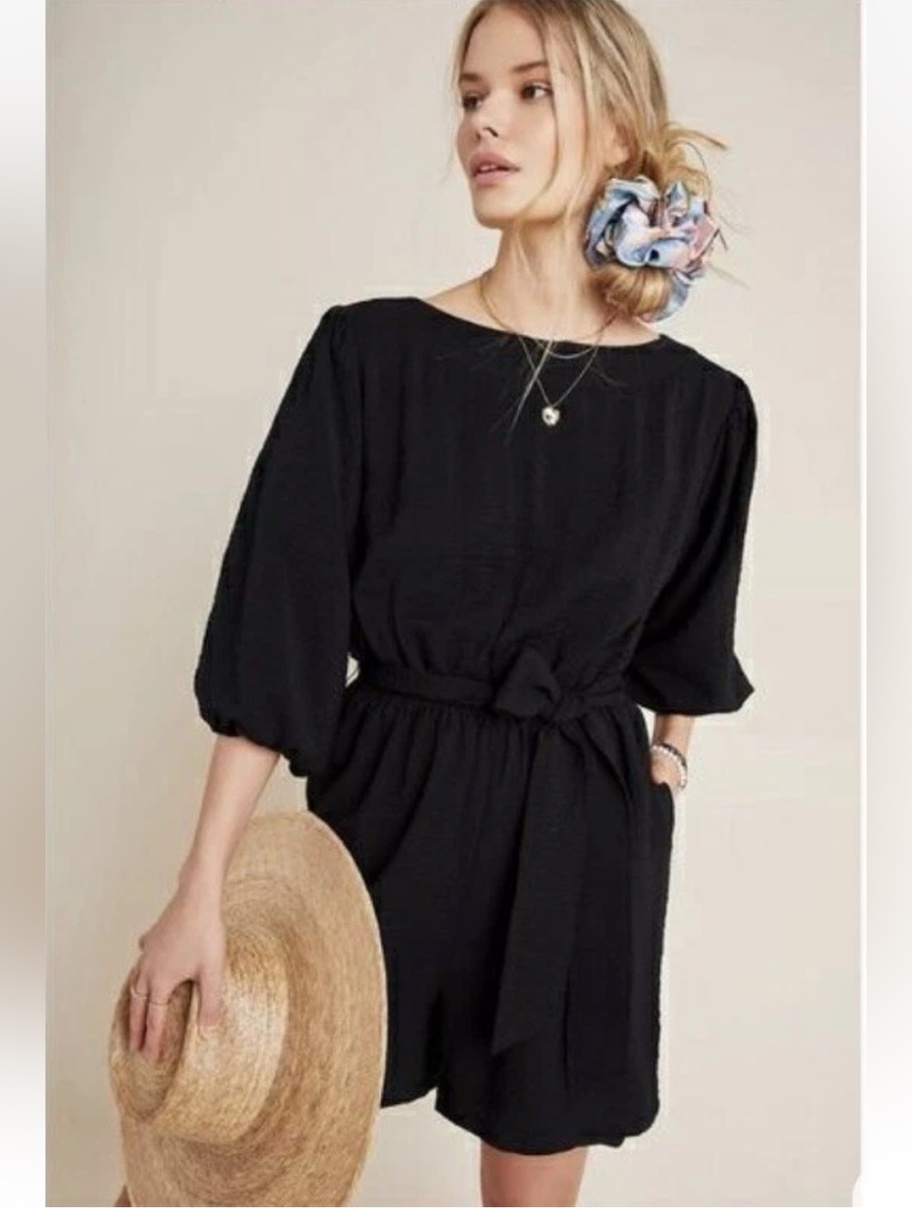 Anthropologie Francesca Balloon Sleeve Romper Black XS